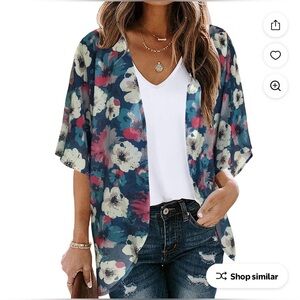 Large floral kimono cardigan shawl sheer floral boho blue red poppy hippie
